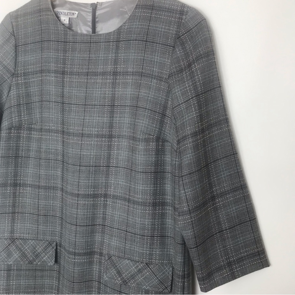 Pendleton 100% Virgin Wool Gray Blue Plaid Shift … - image 3